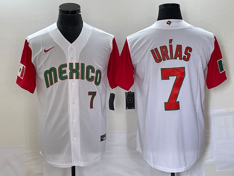 Men 2023 World Cub Mexico #7 Urias White orange Nike MLB Jersey10